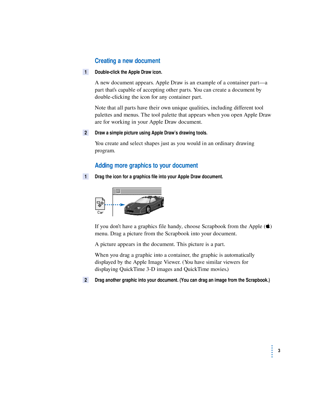 Apple 034-0048-B, U96511-109B manual Creating a new document, Adding more graphics to your document 