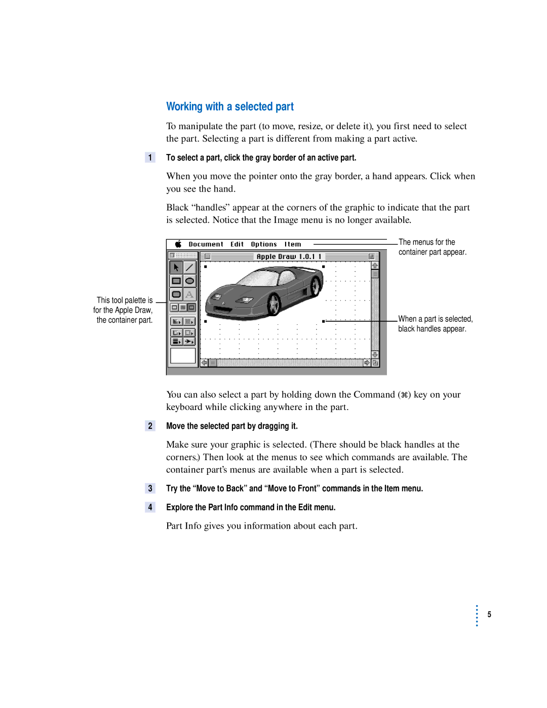 Apple 034-0048-B, U96511-109B manual Working with a selected part 