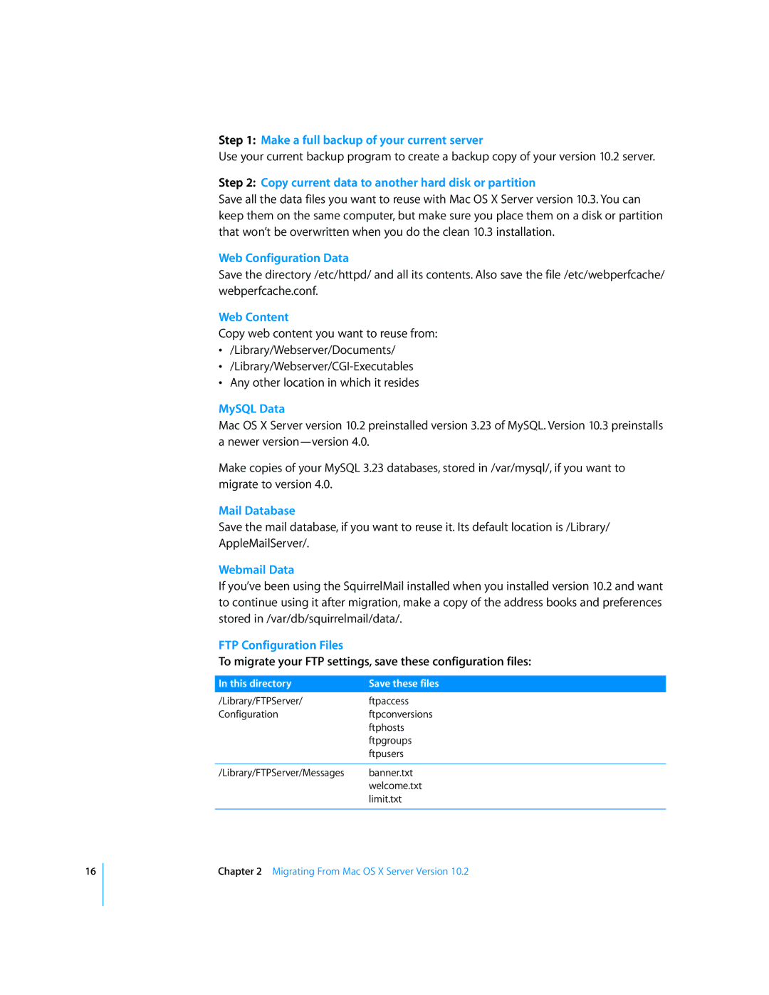 Apple 034-2344 Make a full backup of your current server, Copy current data to another hard disk or partition, Web Content 