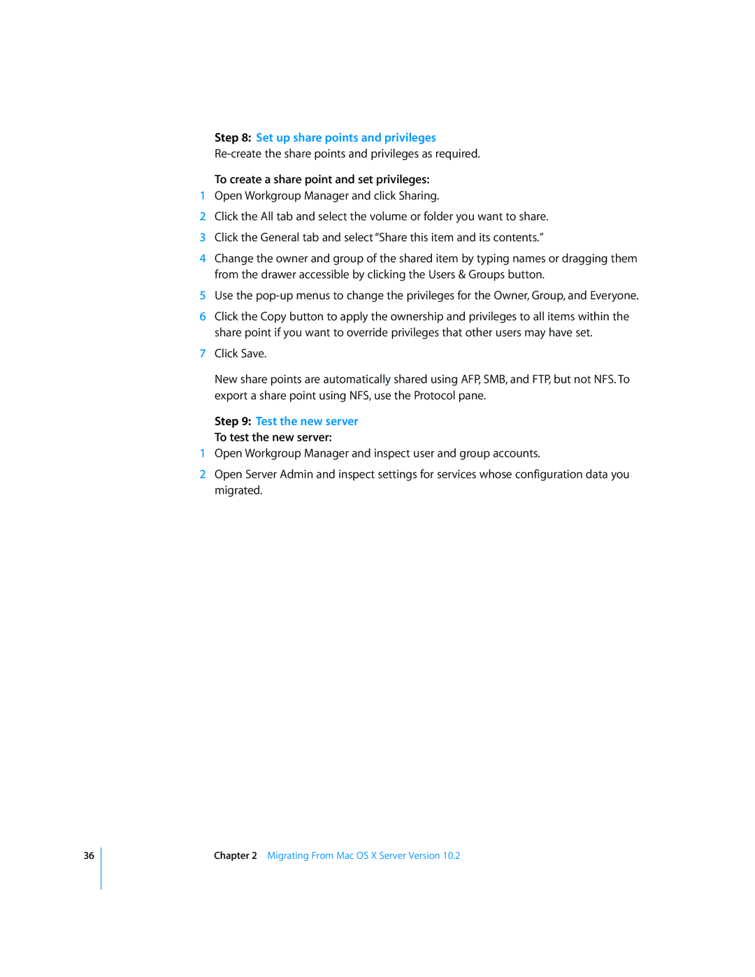 Apple 034-2344 manual Set up share points and privileges 