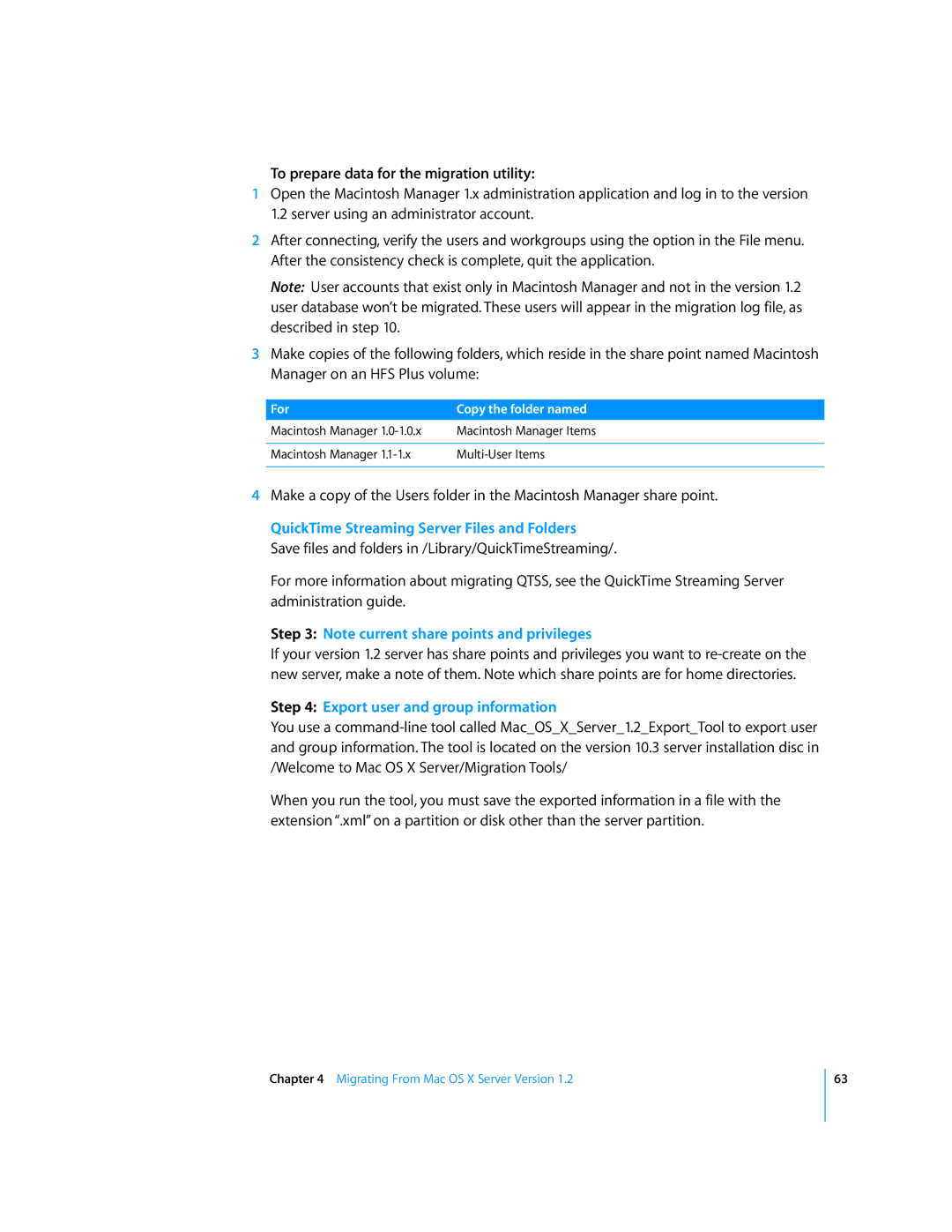 Apple 034-2344 manual To prepare data for the migration utility, Export user and group information 