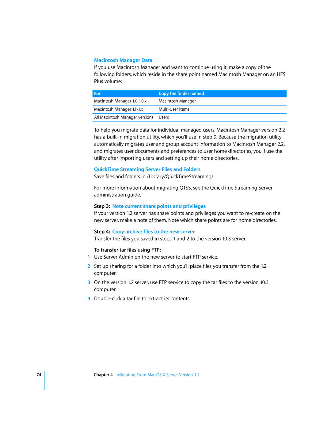 Apple 034-2344 manual Macintosh Manager Data, To transfer tar files using FTP 