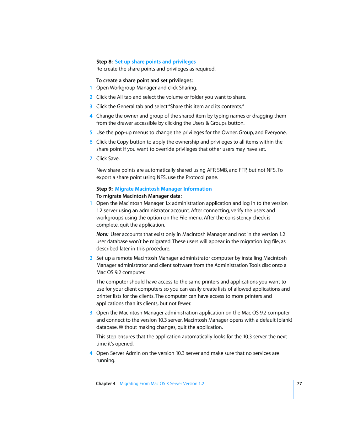 Apple 034-2344 manual Set up share points and privileges 