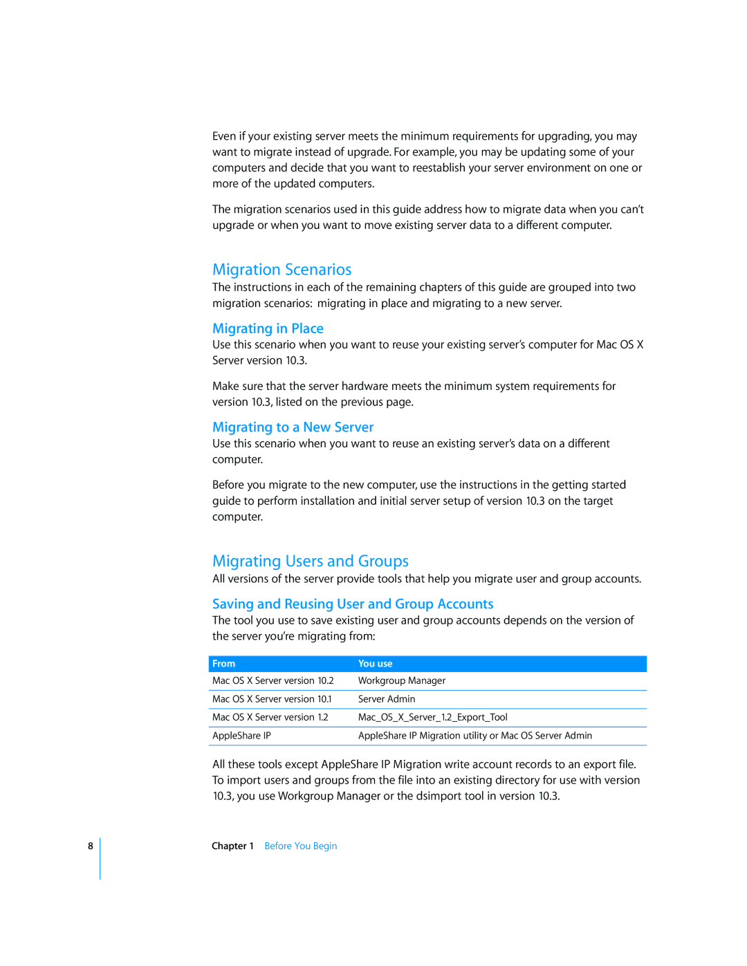 Apple 034-2344 manual Migration Scenarios, Migrating Users and Groups 