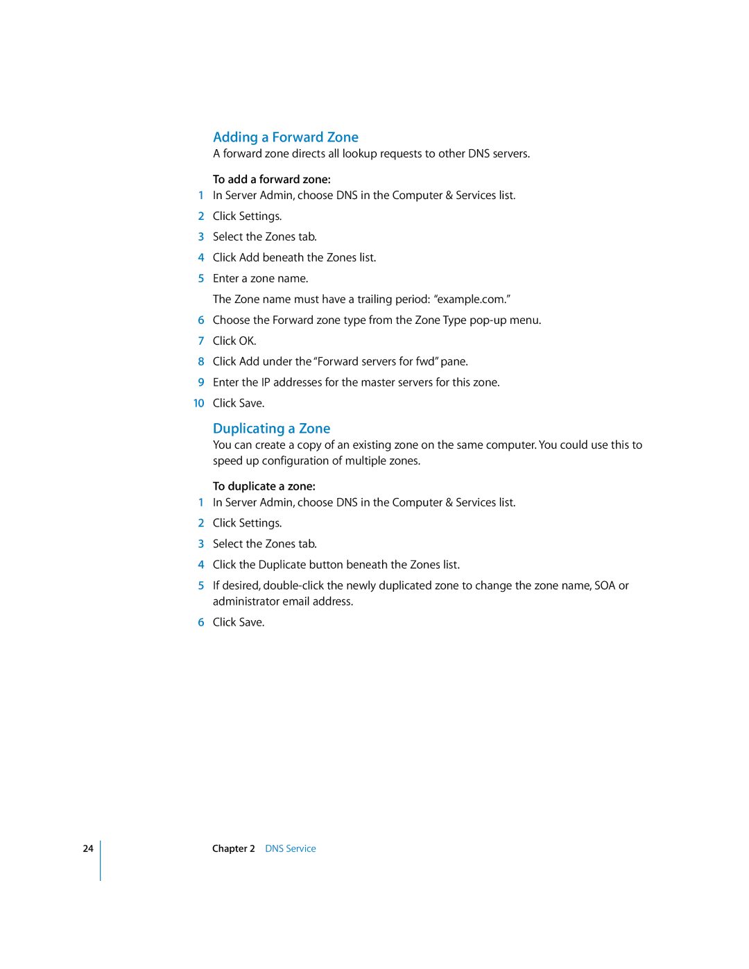 Apple 034-2351_Cvr manual Adding a Forward Zone, Duplicating a Zone, To add a forward zone, To duplicate a zone 