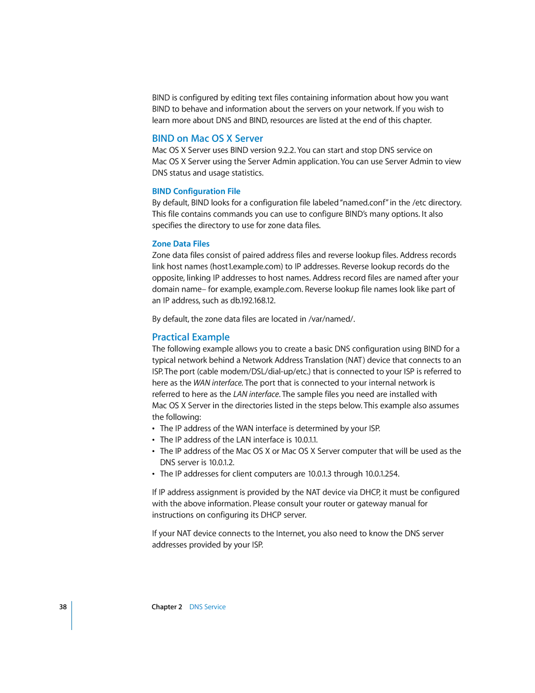Apple 034-2351_Cvr manual Bind on Mac OS X Server, Practical Example, Bind Configuration File, Zone Data Files 