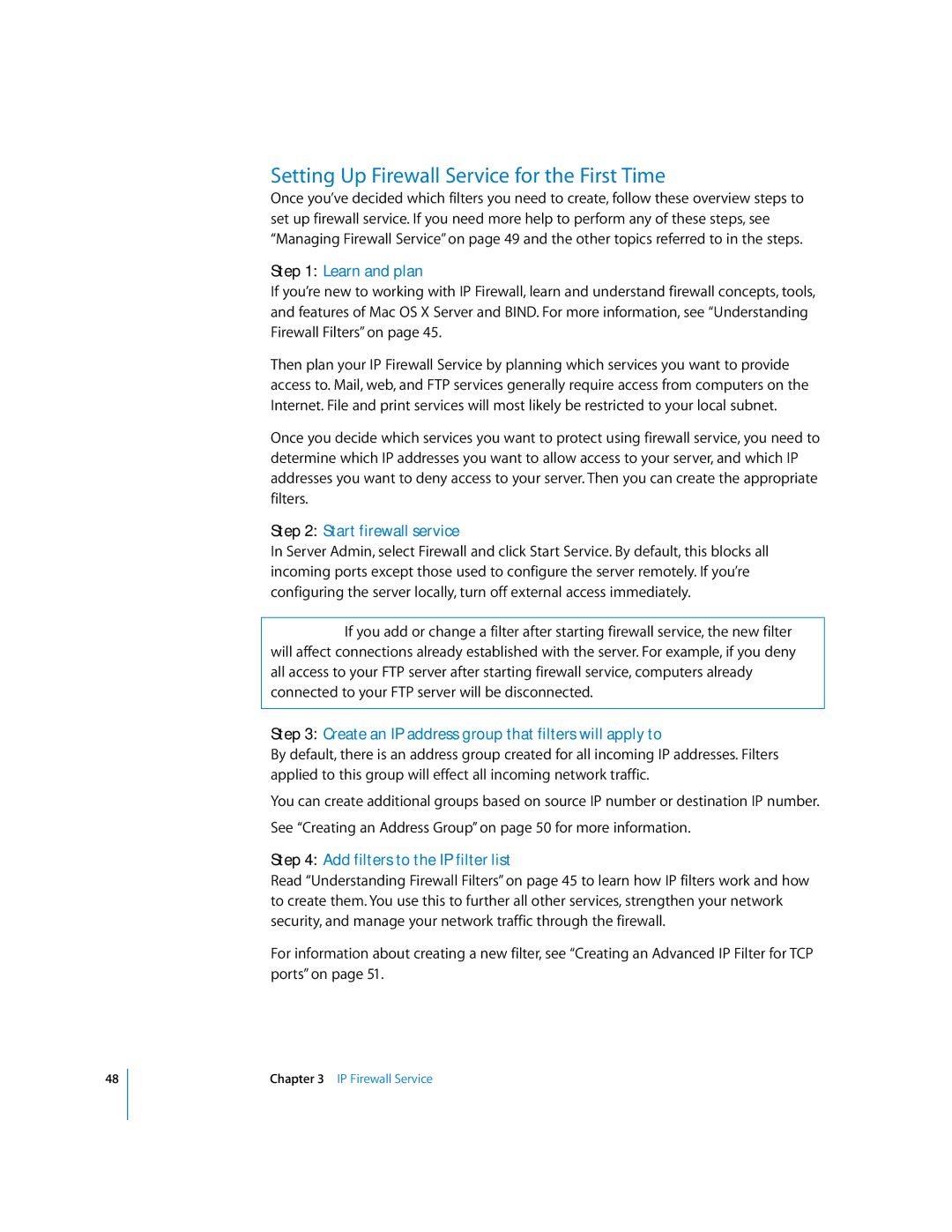 Apple 034-2351_Cvr manual Setting Up Firewall Service for the First Time, Start firewall service 