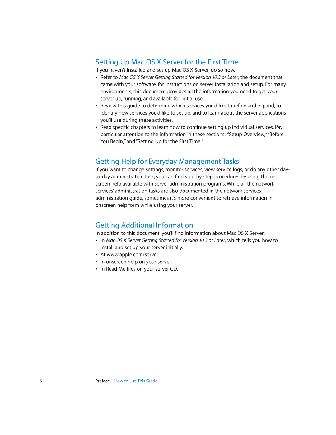 Apple 034-2351_Cvr manual Setting Up Mac OS X Server for the First Time, Getting Help for Everyday Management Tasks 