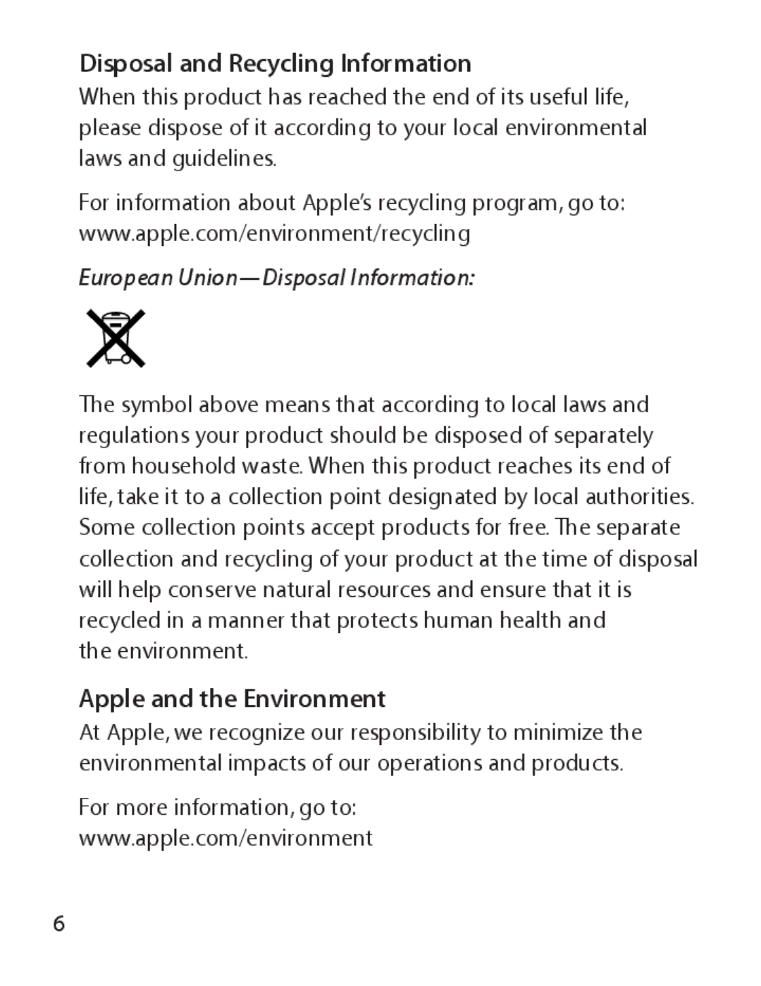 Apple 034-4921-A manual Disposal and Recycling Information, Apple and the Environment 