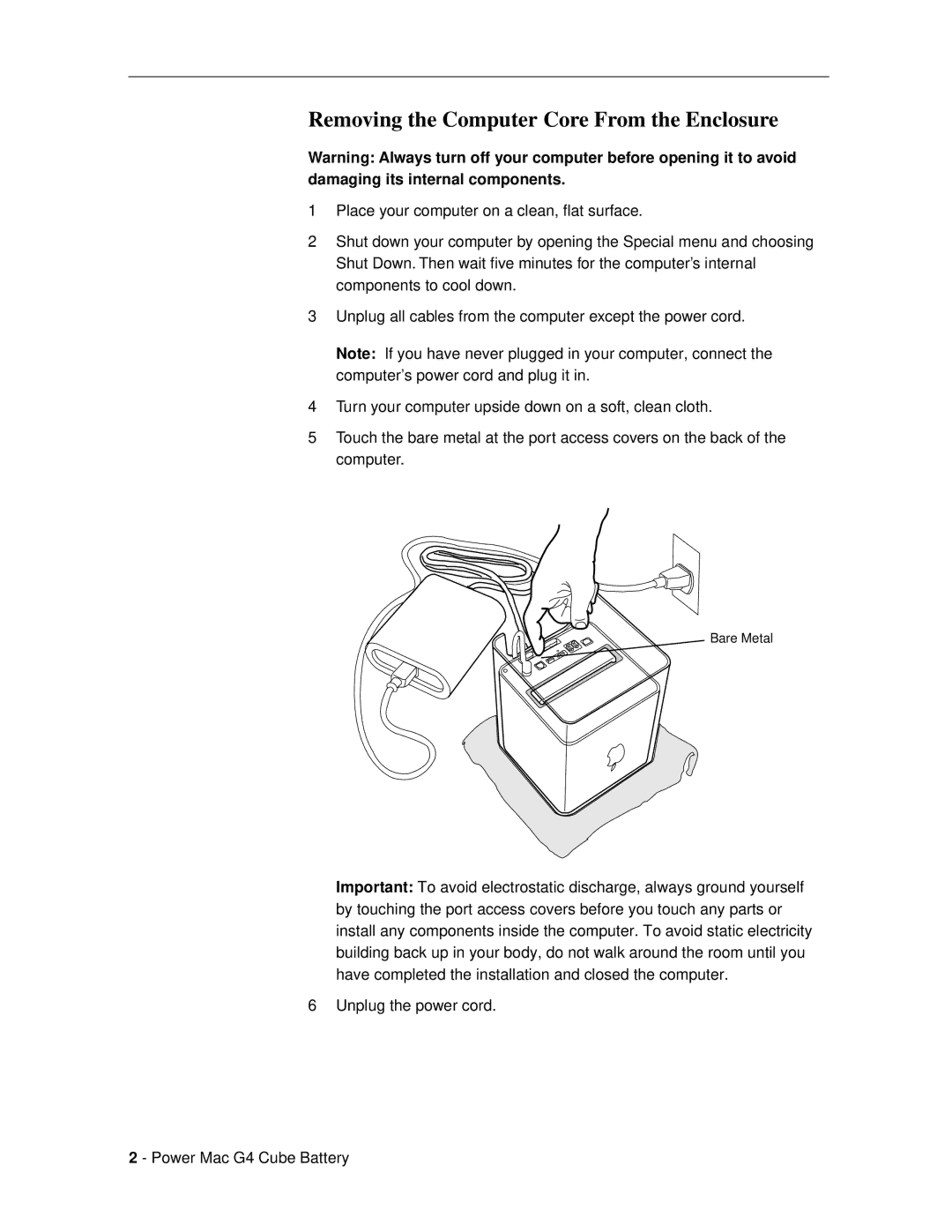 Apple 073-0542 warranty Removing the Computer Core From the Enclosure 