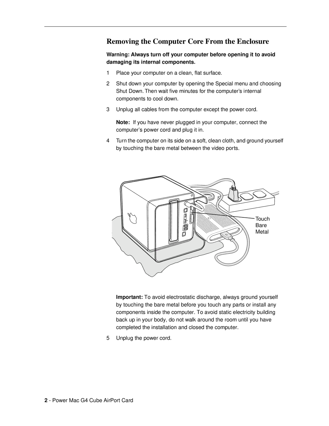 Apple 073-0543 warranty Removing the Computer Core From the Enclosure 