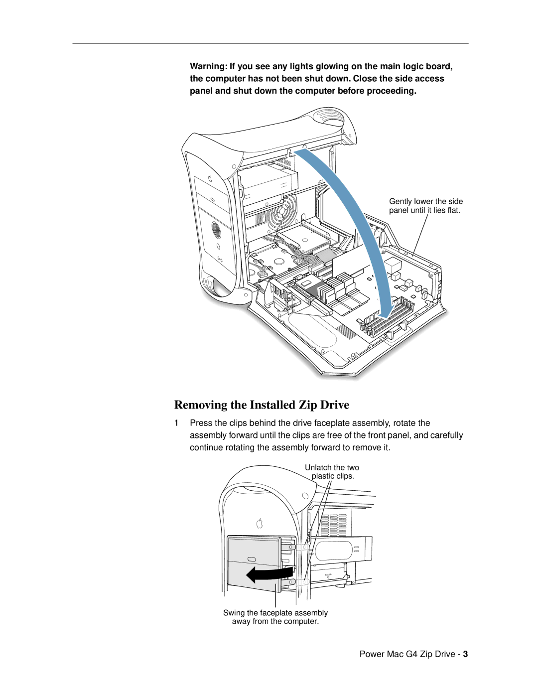 Apple Power Mac G4, 073-0558 warranty Removing the Installed Zip Drive 