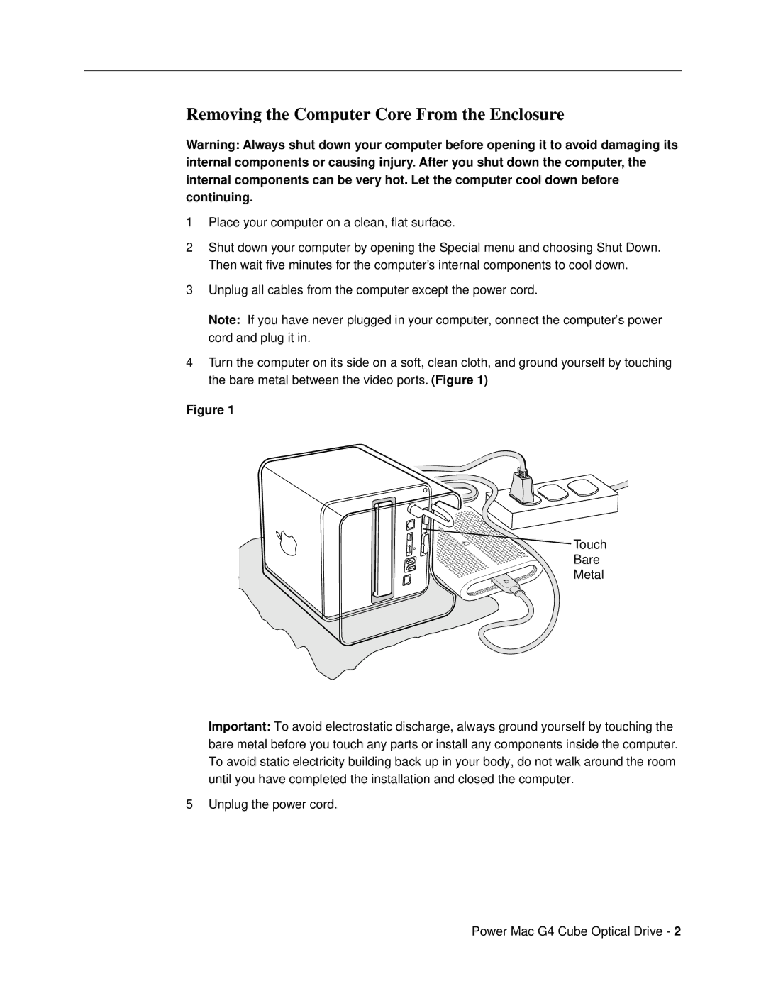 Apple 073-0841 warranty Removing the Computer Core From the Enclosure 