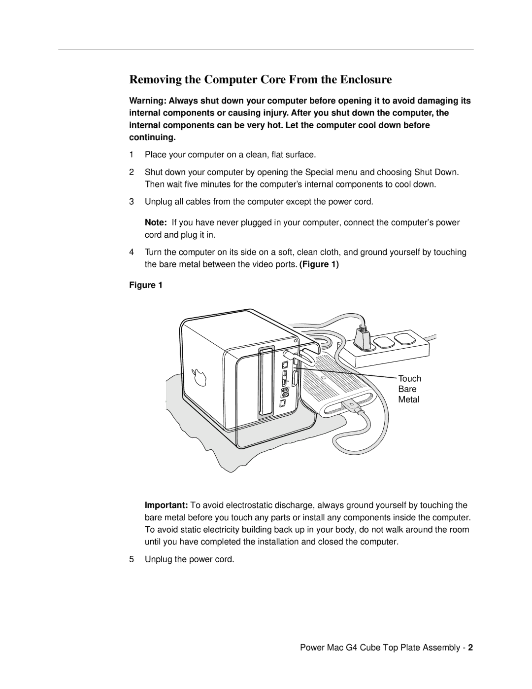 Apple 073-0842 warranty Removing the Computer Core From the Enclosure 