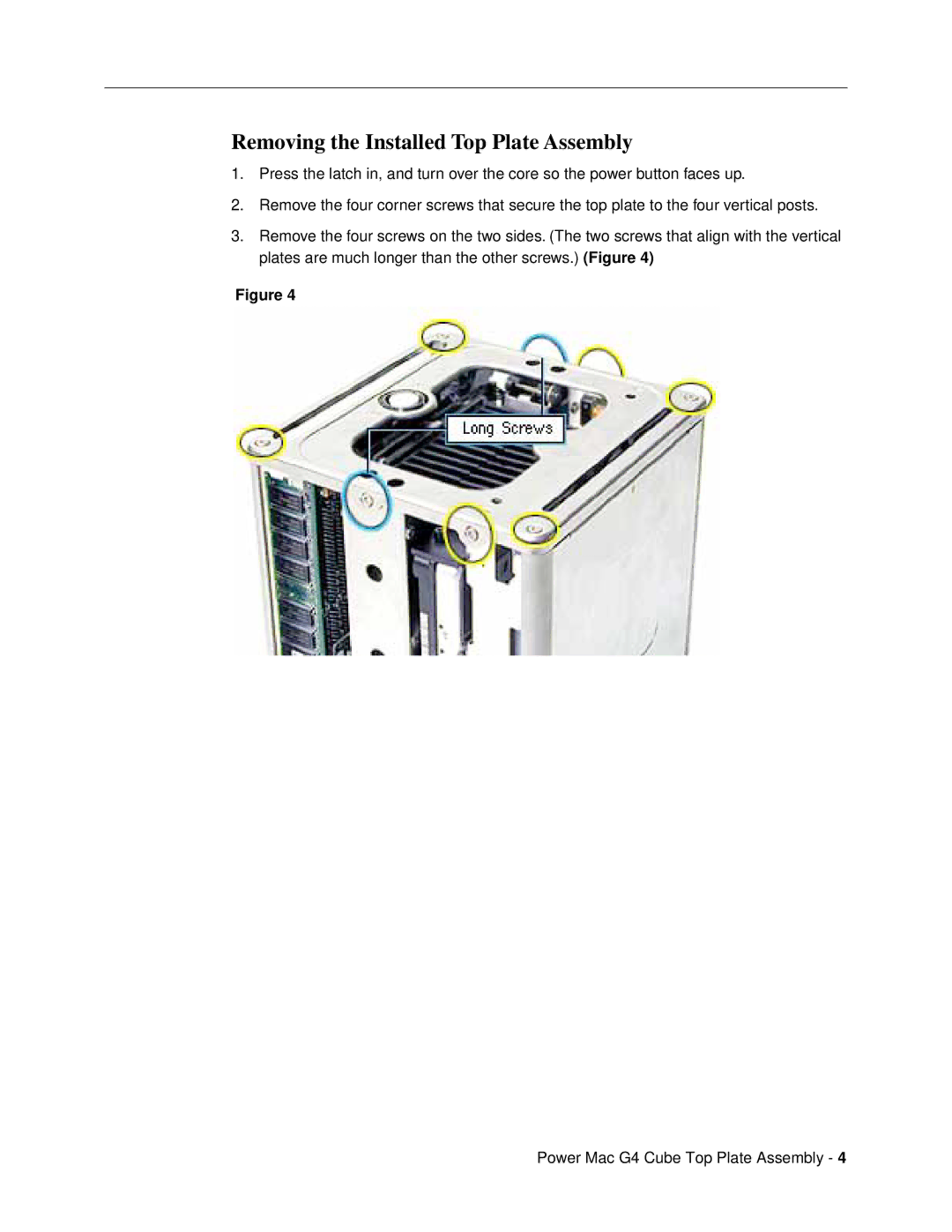 Apple 073-0842 warranty Removing the Installed Top Plate Assembly 