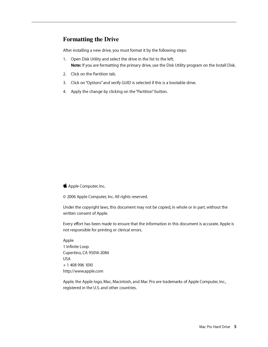 Apple 073-1058 warranty Formatting the Drive, Usa 