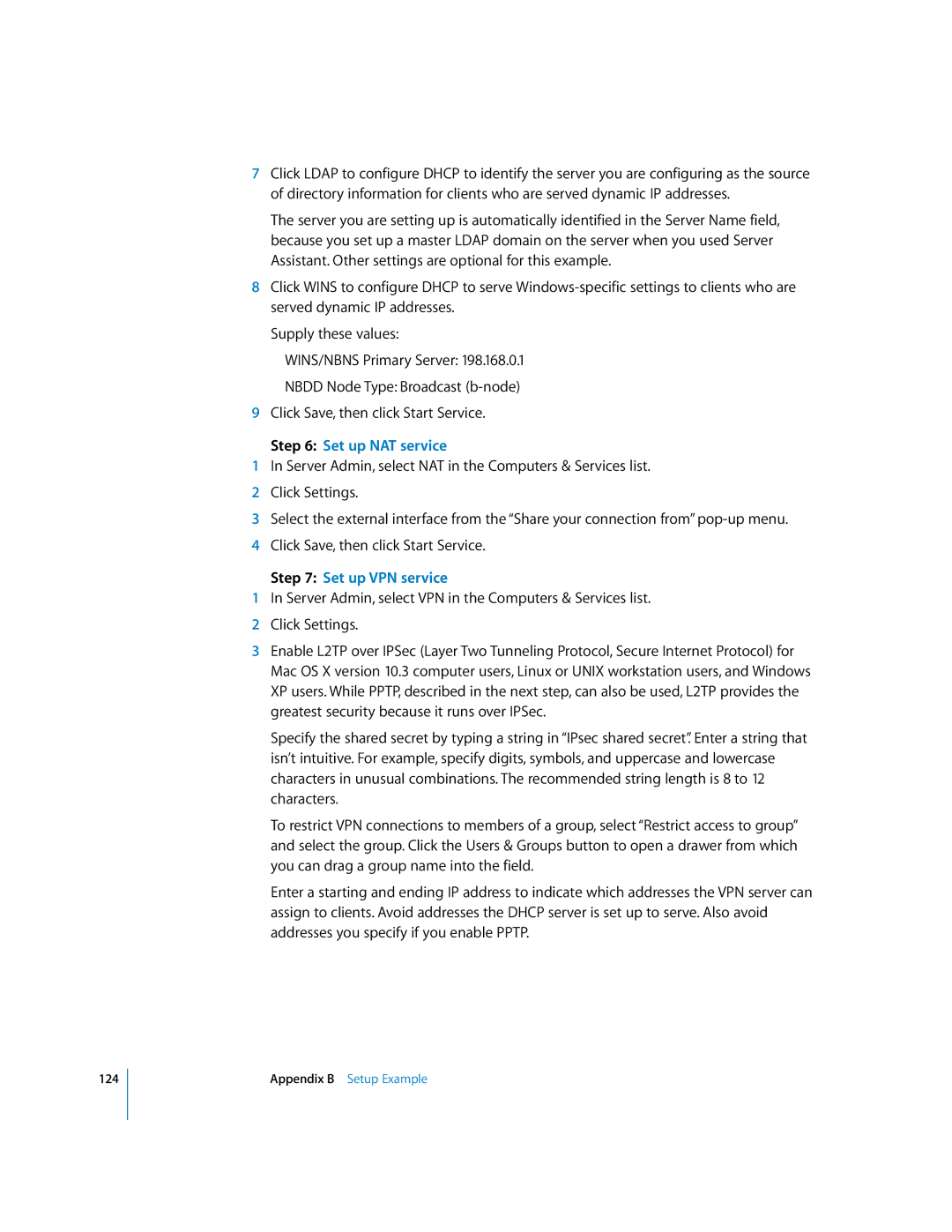 Apple 10.3 manual Set up NAT service, Set up VPN service 