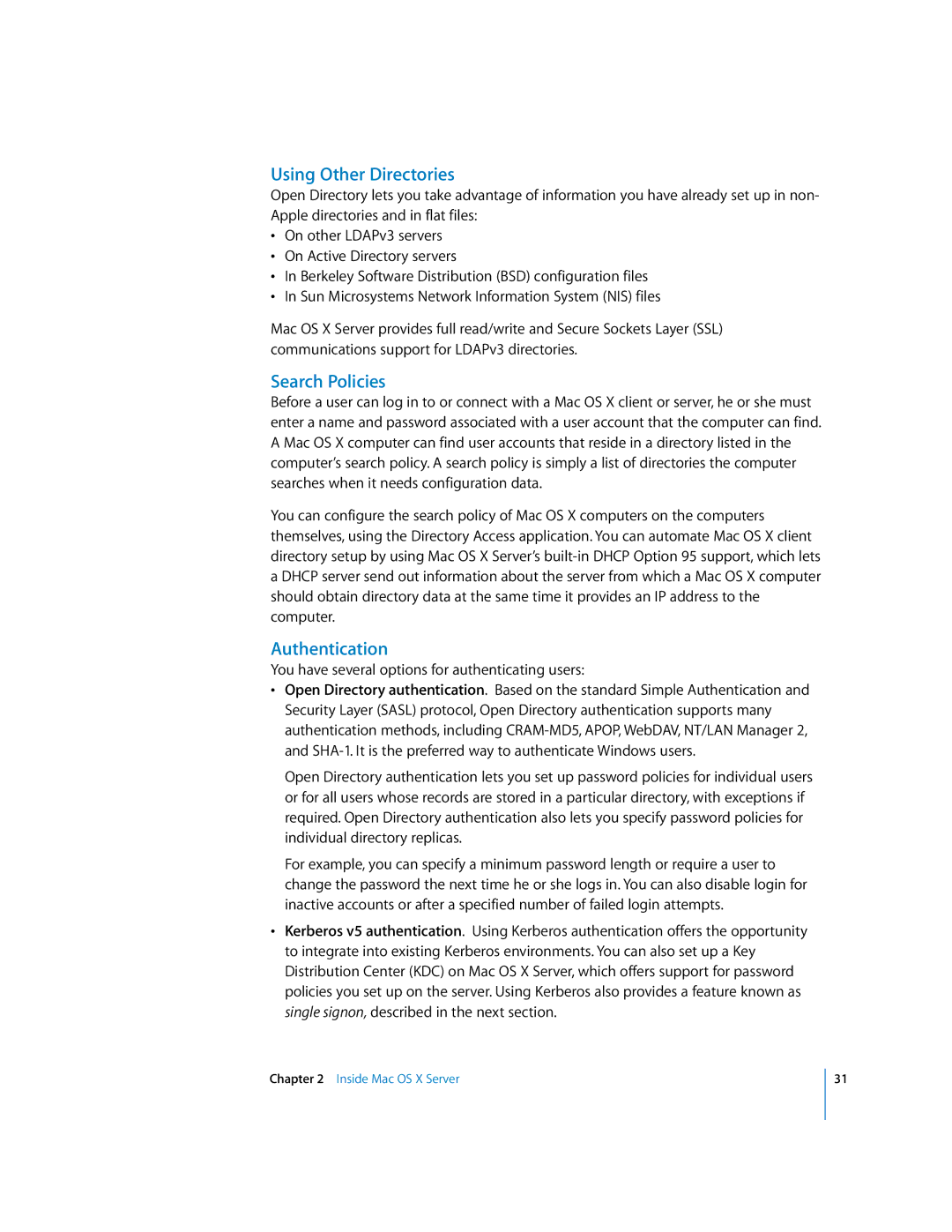 Apple 10.3 manual Using Other Directories, Search Policies, Authentication 