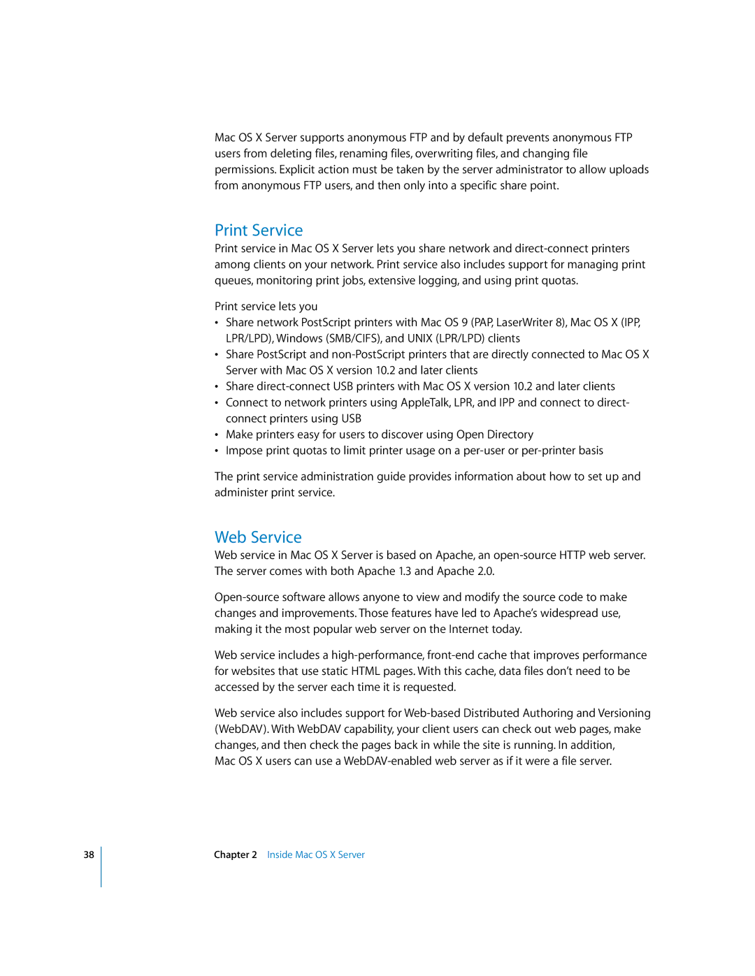 Apple 10.3 manual Print Service, Web Service 