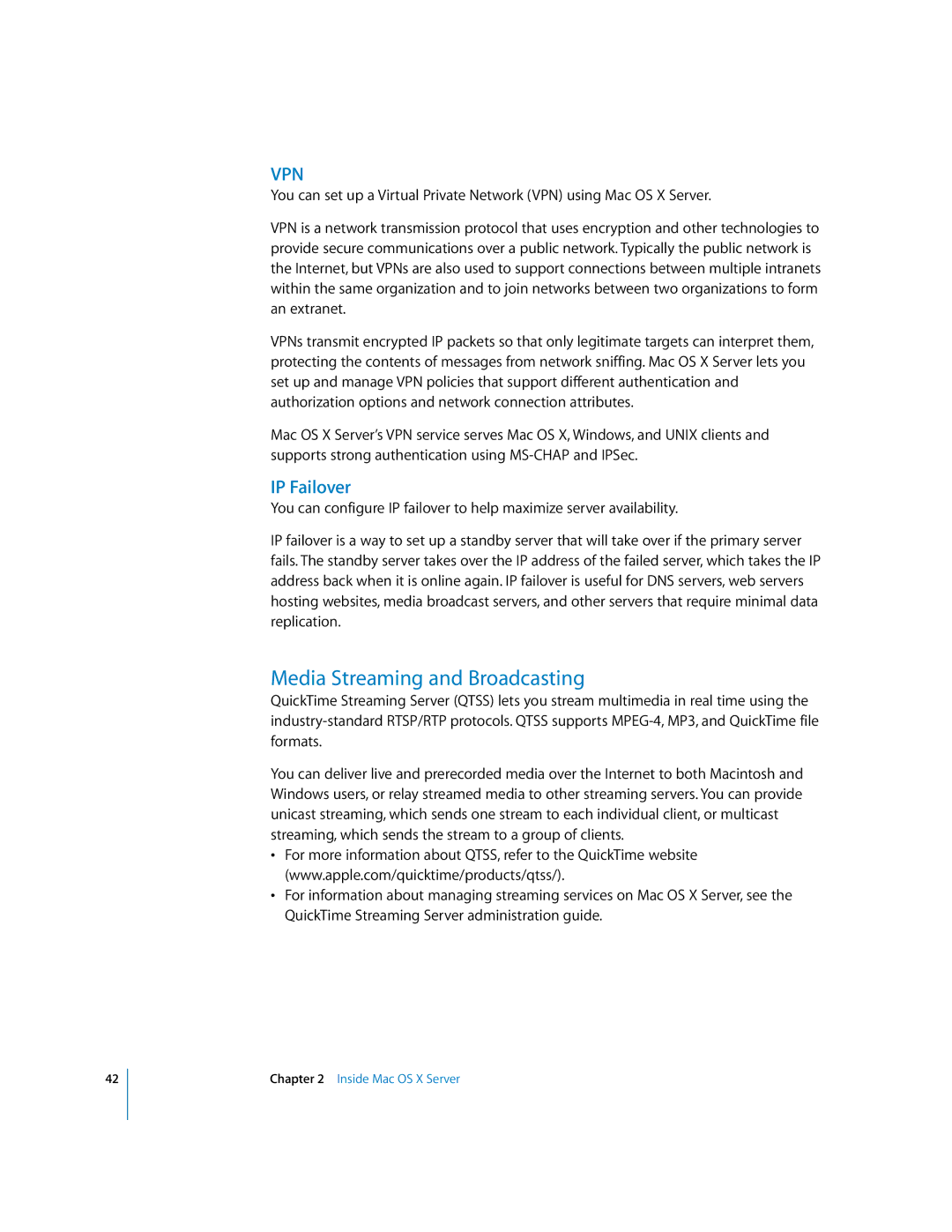 Apple 10.3 manual Media Streaming and Broadcasting, IP Failover 