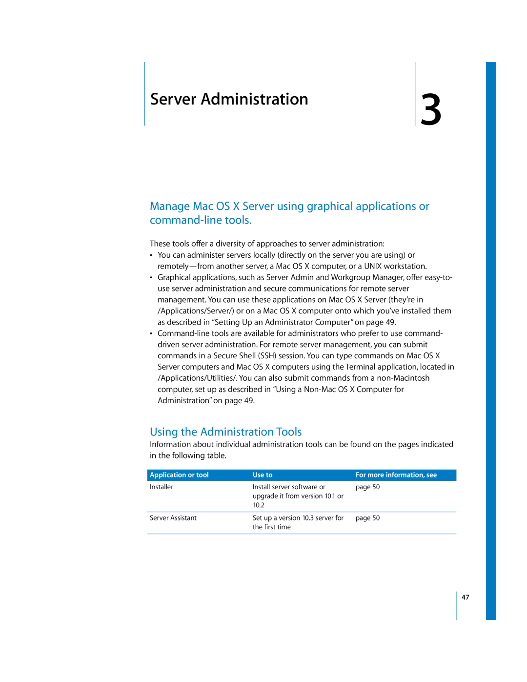 Apple 10.3 manual 3Server Administration, Using the Administration Tools 