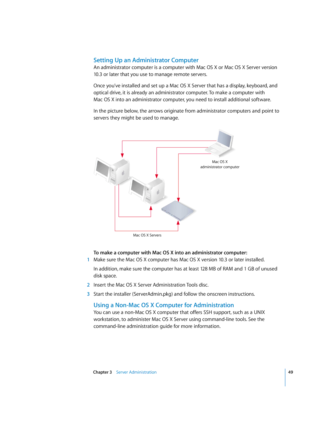 Apple 10.3 manual Setting Up an Administrator Computer, Using a Non-Mac OS X Computer for Administration 