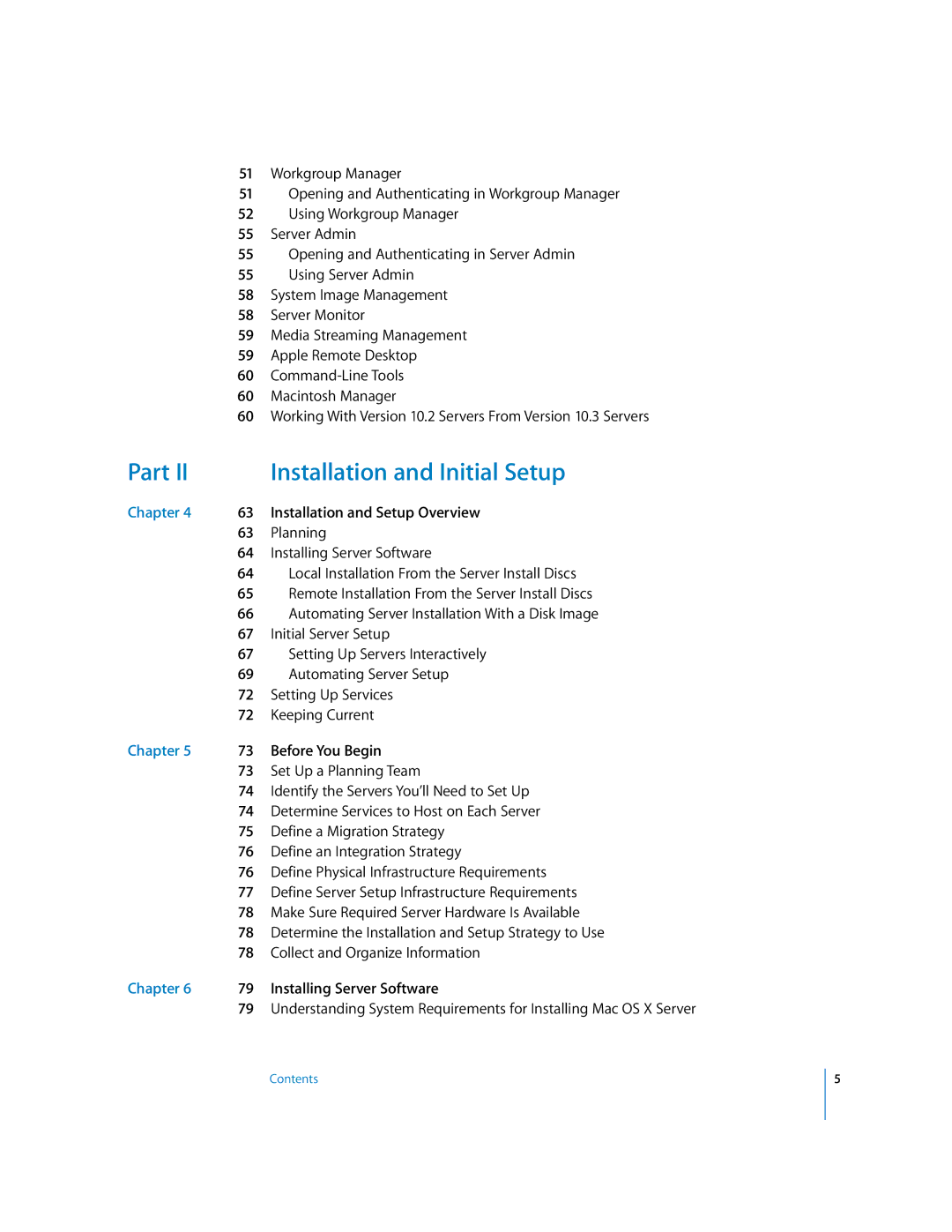 Apple 10.3 Installation and Setup Overview, Planning, Installing Server Software, Initial Server Setup, Keeping Current 