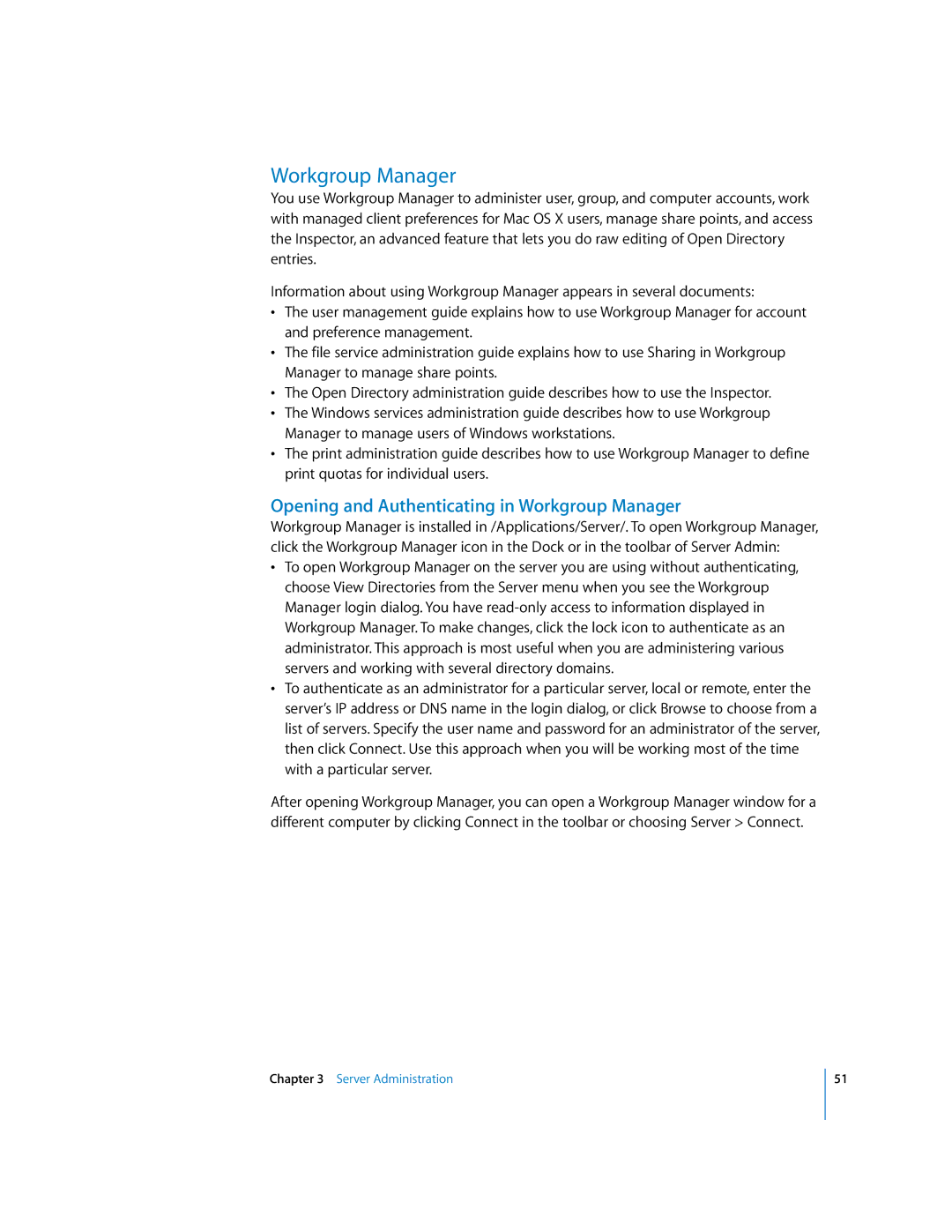 Apple 10.3 manual Opening and Authenticating in Workgroup Manager 
