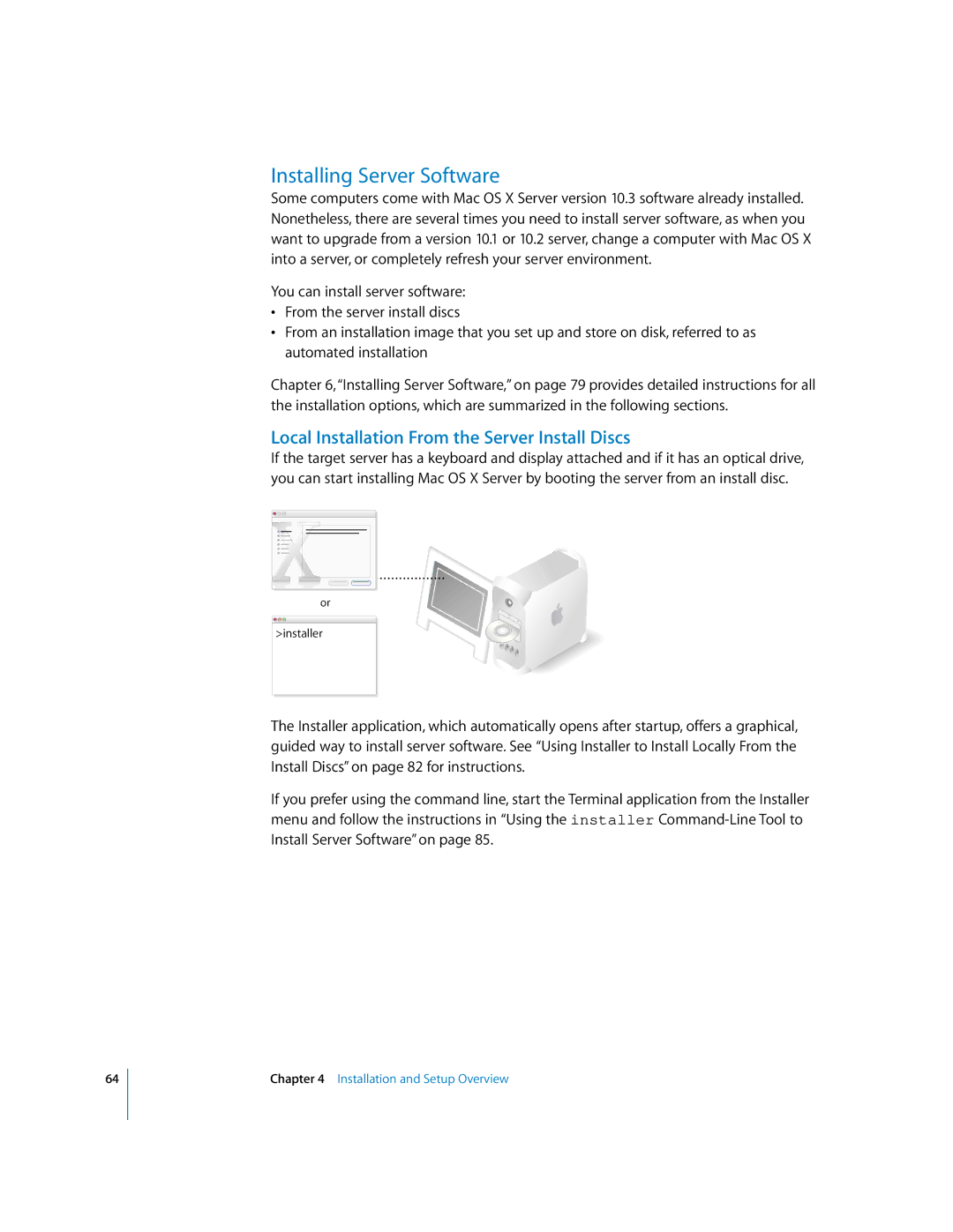 Apple 10.3 manual Installing Server Software, Local Installation From the Server Install Discs 