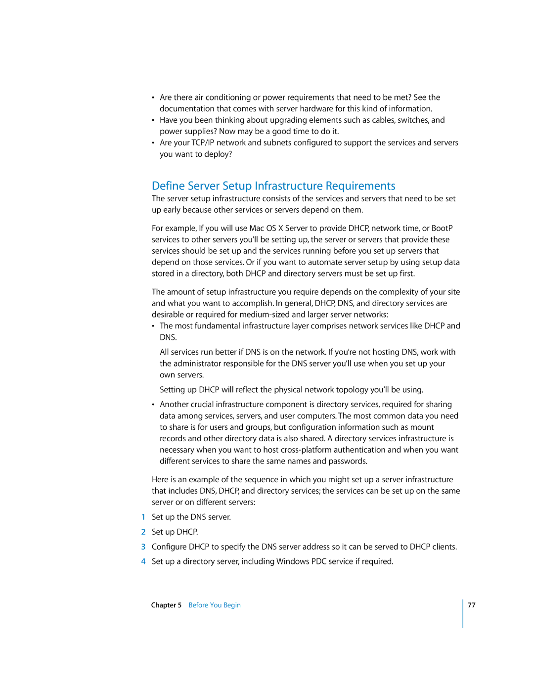 Apple 10.3 manual Define Server Setup Infrastructure Requirements 