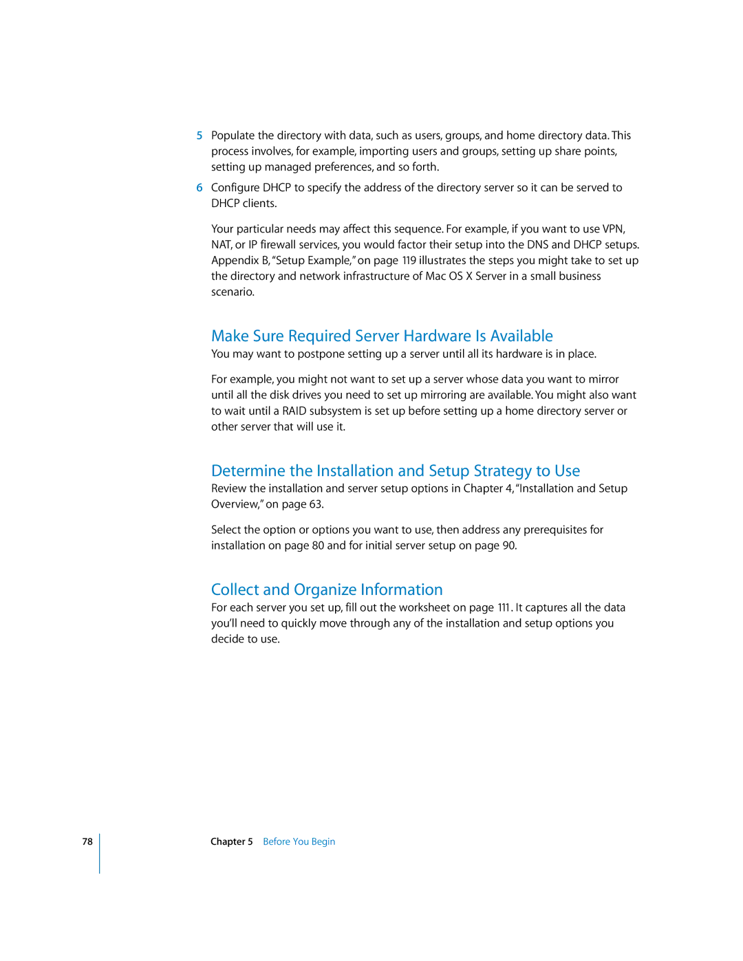 Apple 10.3 manual Make Sure Required Server Hardware Is Available, Determine the Installation and Setup Strategy to Use 