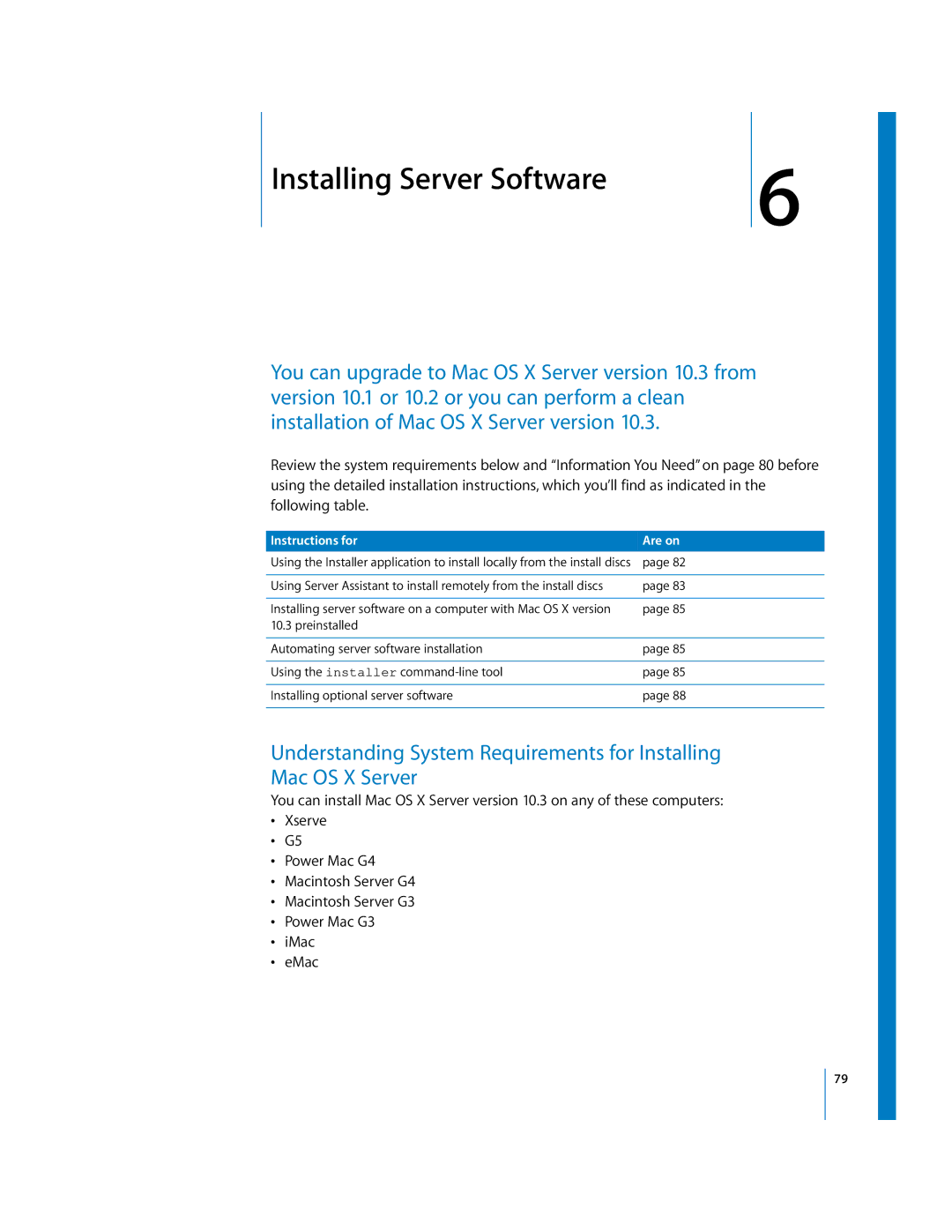 Apple 10.3 manual 6Installing Server Software 