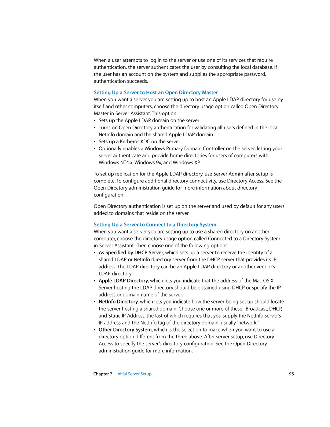 Apple 10.3 Setting Up a Server to Host an Open Directory Master, Setting Up a Server to Connect to a Directory System 