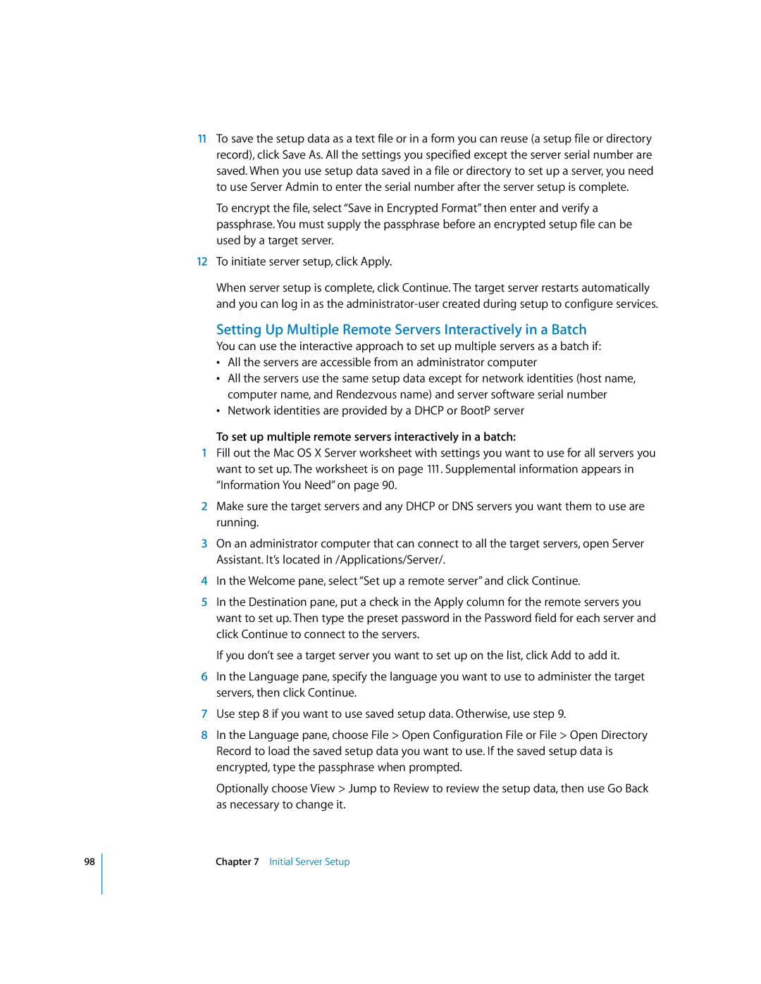 Apple 10.3 manual Setting Up Multiple Remote Servers Interactively in a Batch 