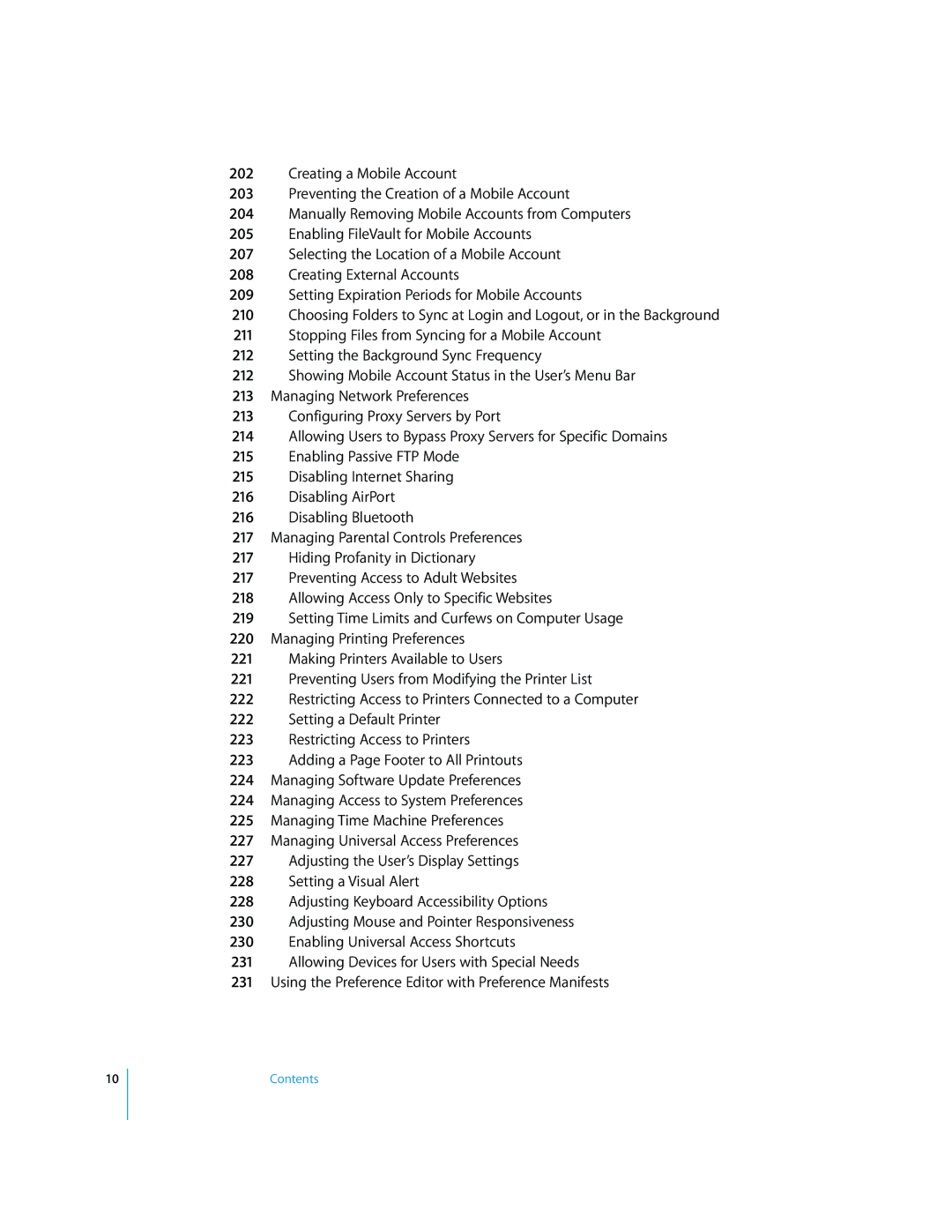 Apple 10.5 Leapard manual Contents 