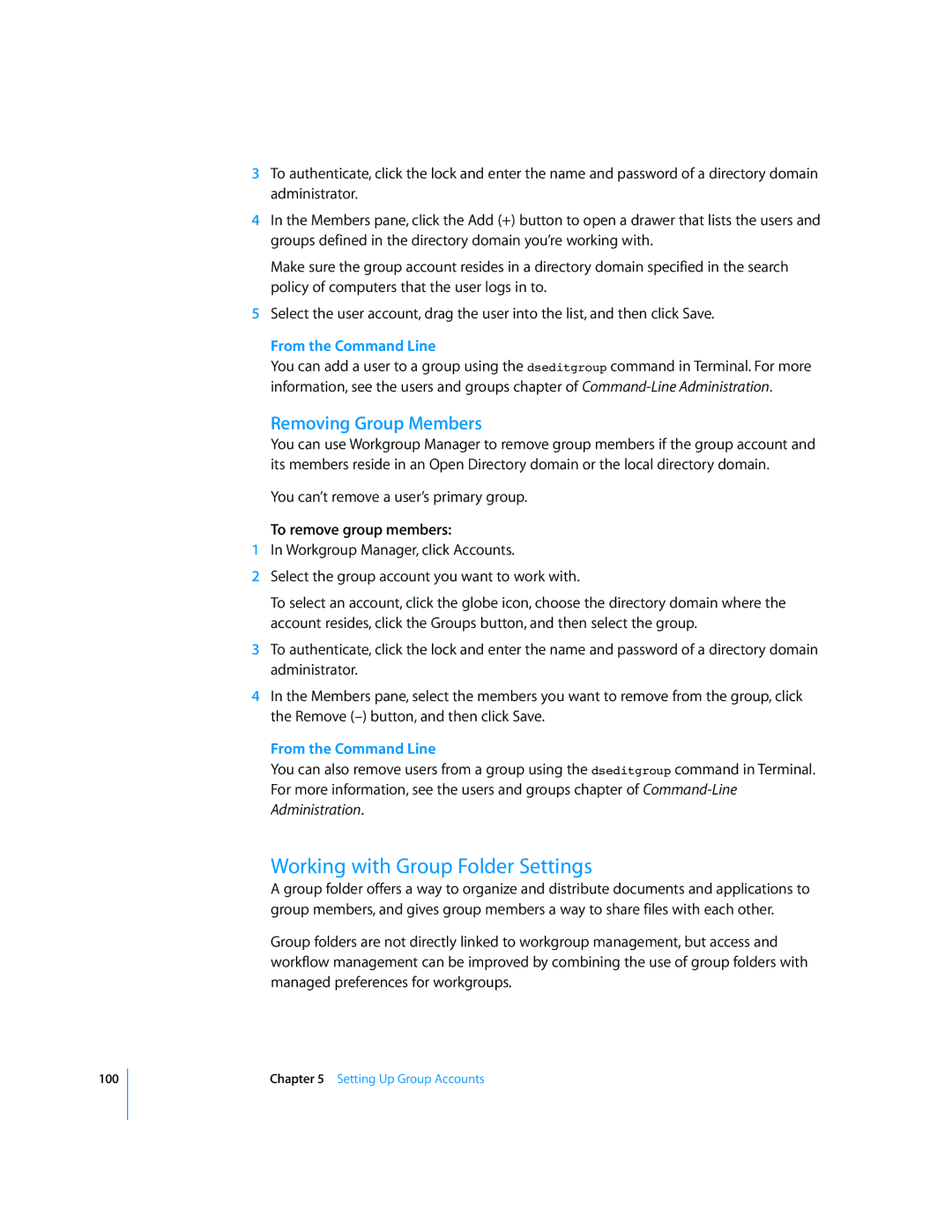 Apple 10.5 Leapard manual Working with Group Folder Settings, Removing Group Members, To remove group members 