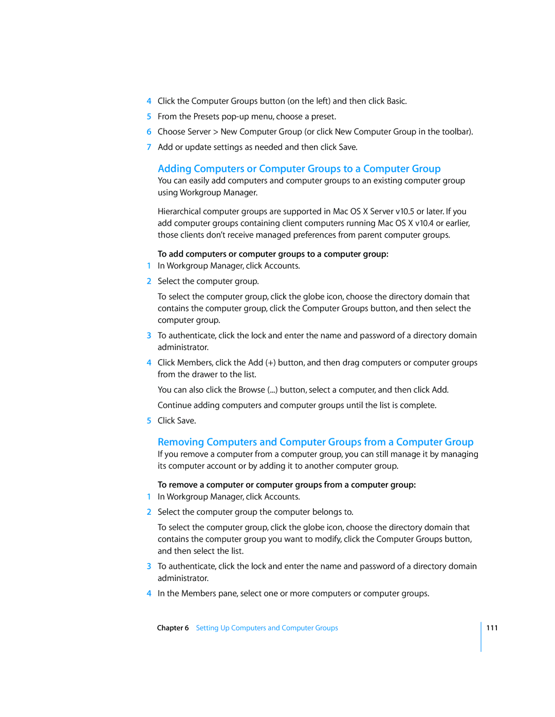 Apple 10.5 Leapard manual Adding Computers or Computer Groups to a Computer Group 