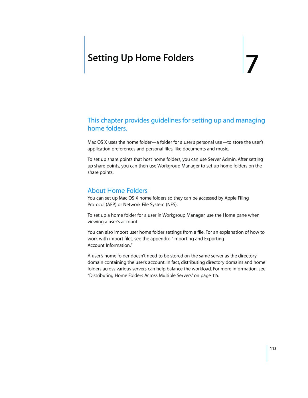 Apple 10.5 Leapard manual Setting Up Home Folders, About Home Folders 