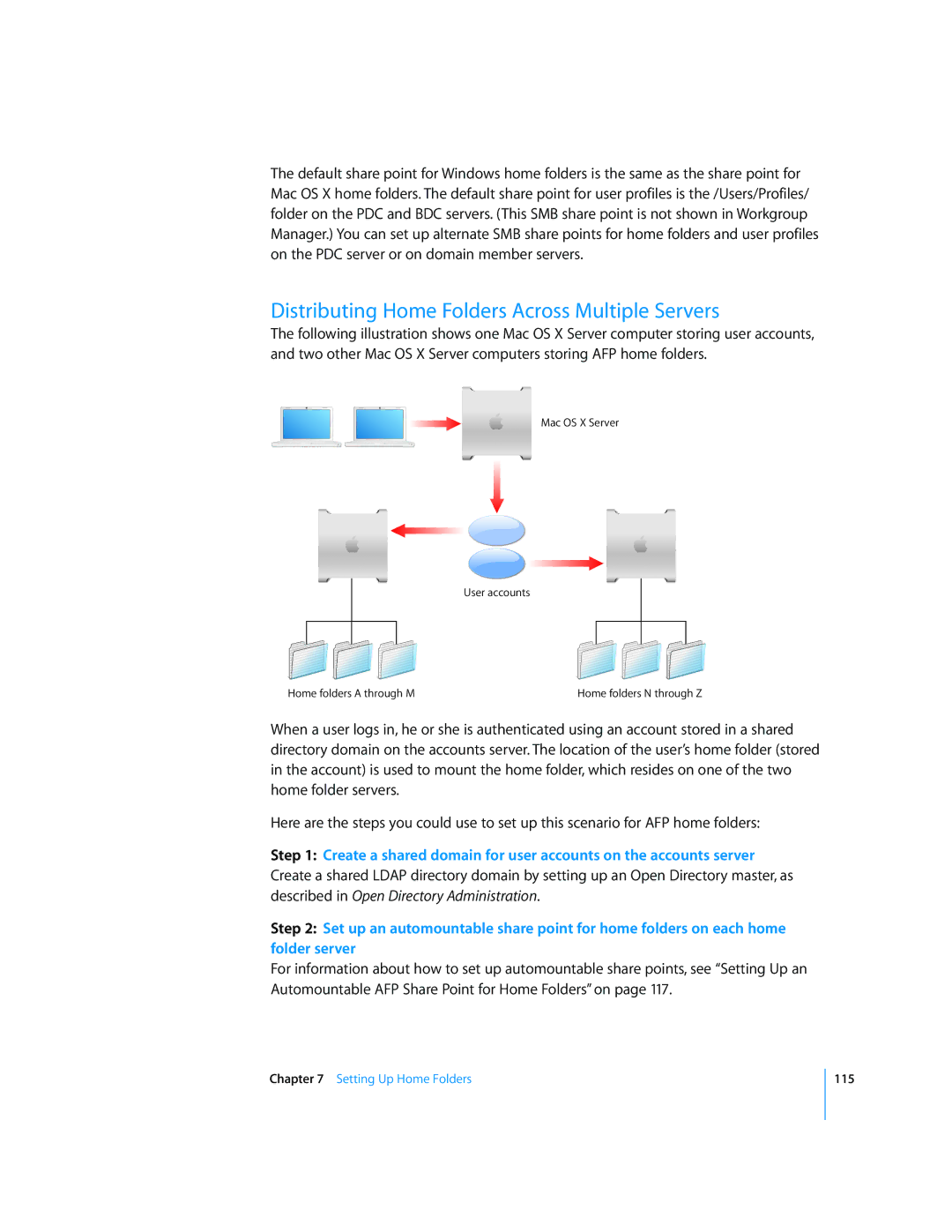 Apple 10.5 Leapard manual Distributing Home Folders Across Multiple Servers 