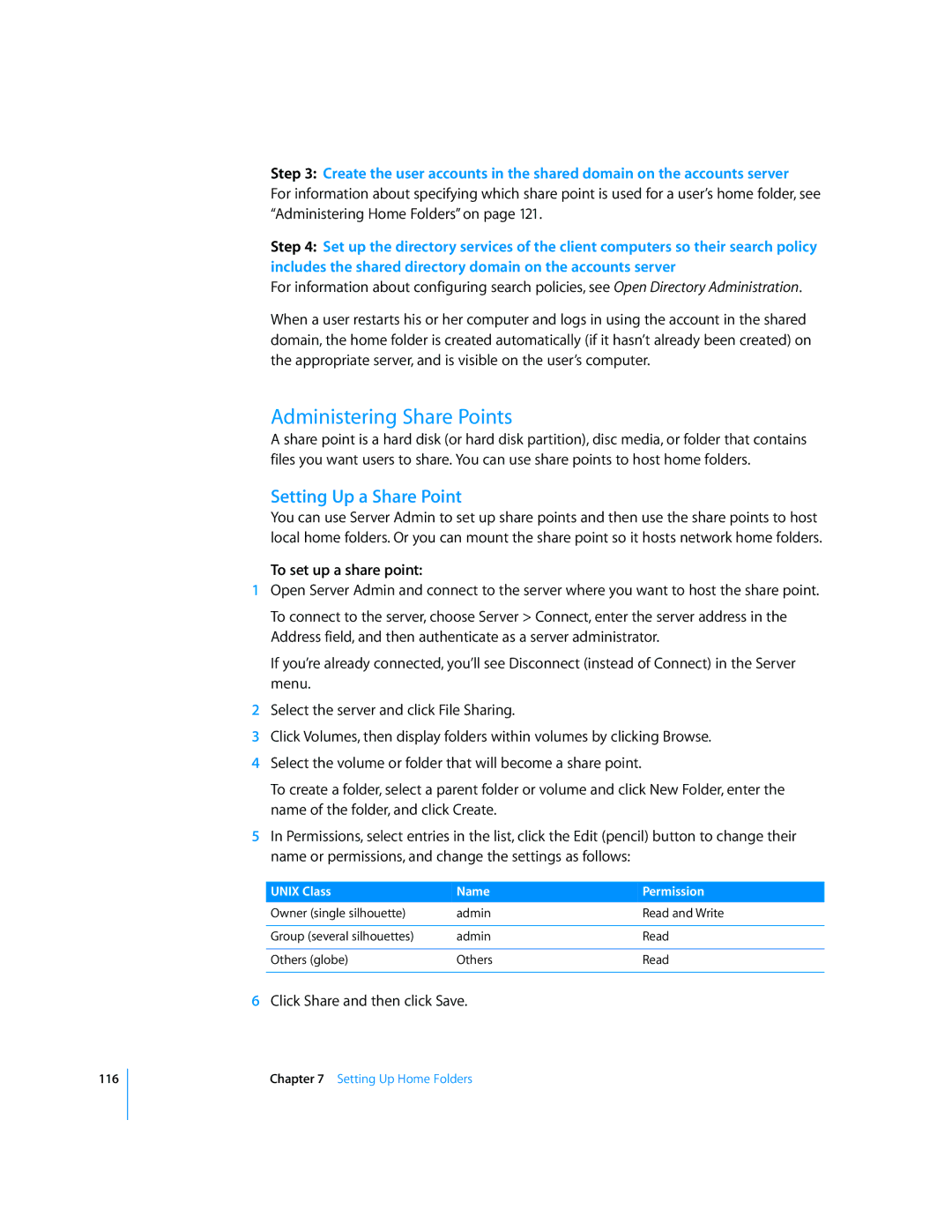 Apple 10.5 Leapard manual Administering Share Points, Setting Up a Share Point, To set up a share point 