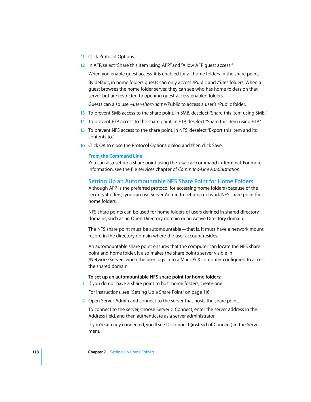 Apple 10.5 Leapard manual Setting Up an Automountable NFS Share Point for Home Folders 