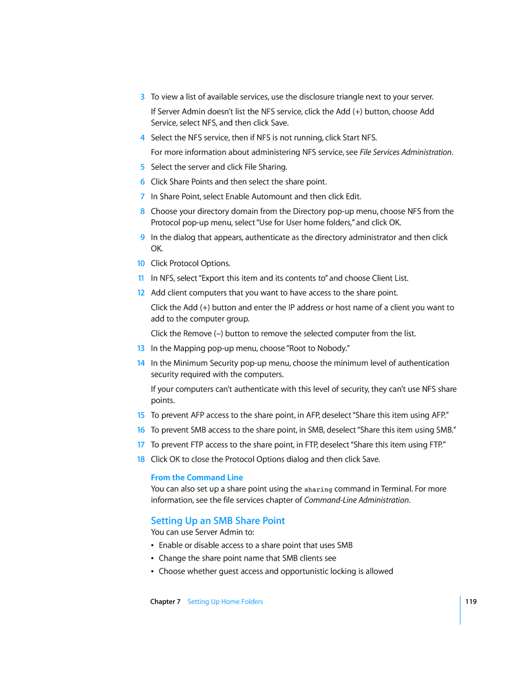 Apple 10.5 Leapard manual Setting Up an SMB Share Point 