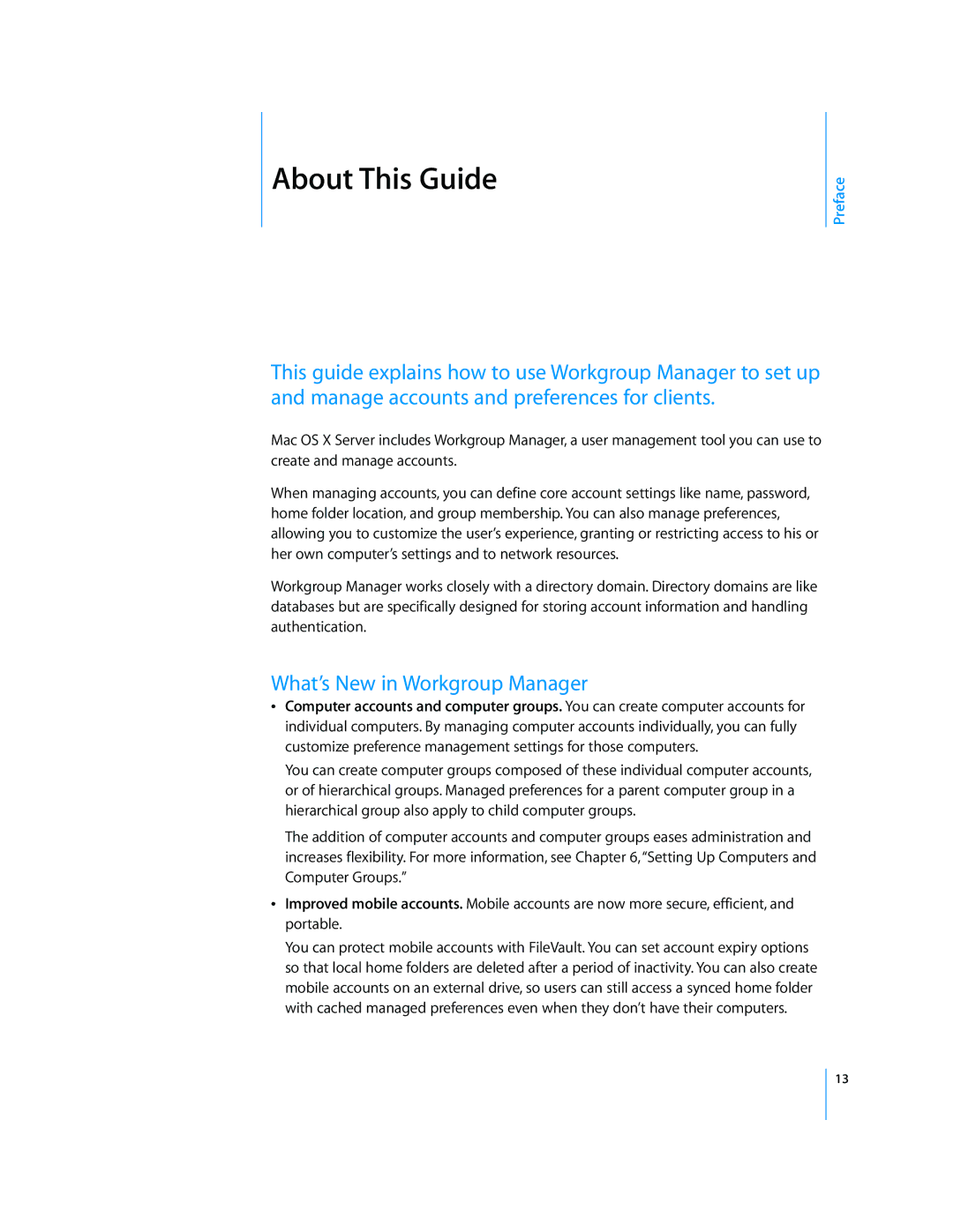 Apple 10.5 Leapard manual About This Guide, What’s New in Workgroup Manager 