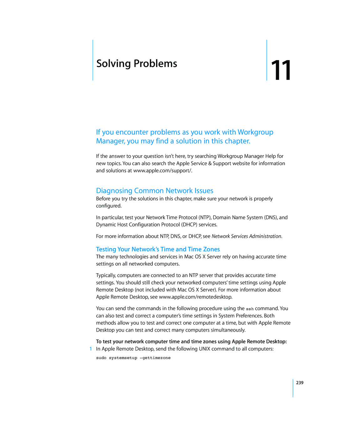 Apple 10.5 Leapard manual Diagnosing Common Network Issues, Testing Your Network’s Time and Time Zones 