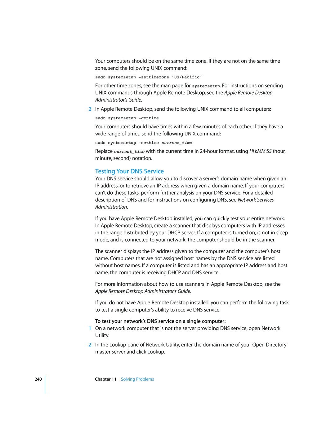 Apple 10.5 Leapard manual Testing Your DNS Service, To test your network’s DNS service on a single computer 