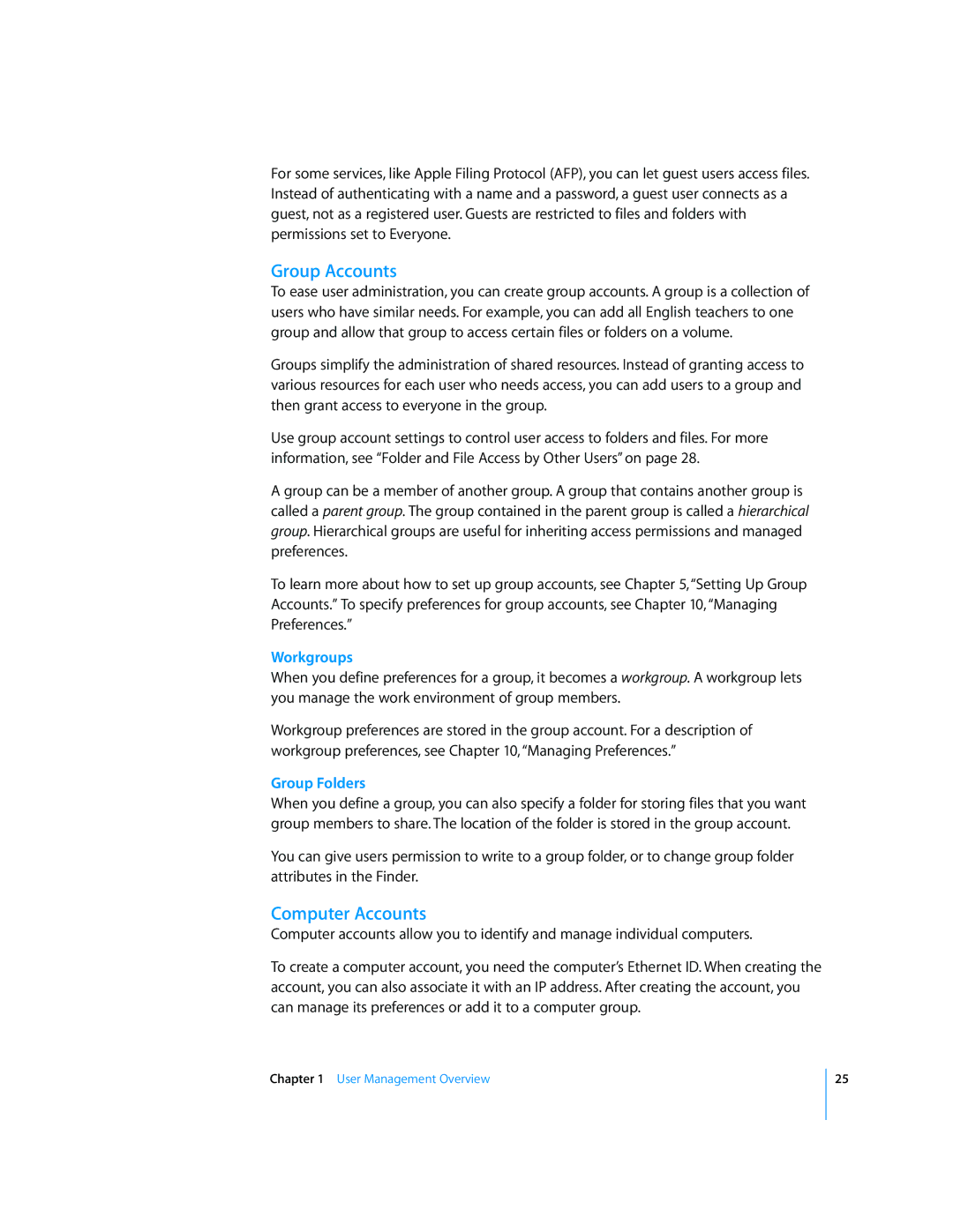 Apple 10.5 Leapard manual Group Accounts, Computer Accounts 