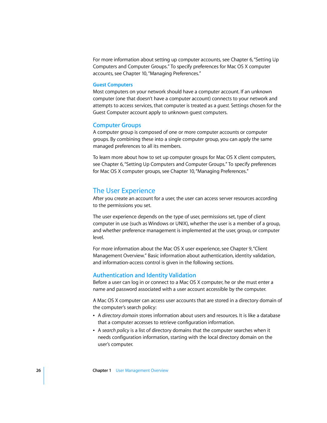 Apple 10.5 Leapard manual User Experience, Computer Groups, Authentication and Identity Validation 