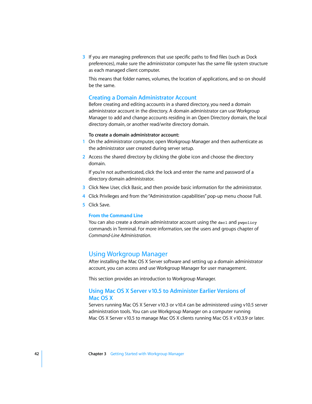 Apple 10.5 Leapard manual Using Workgroup Manager, Creating a Domain Administrator Account 