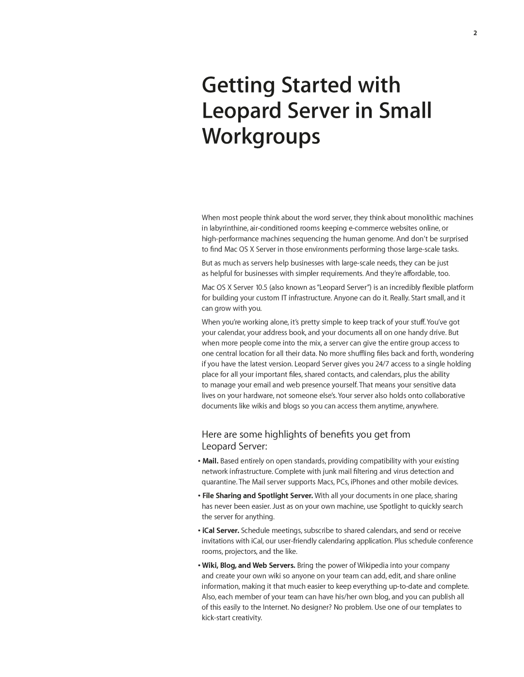 Apple 10.5 Leopard manual Getting Started with Leopard Server in Small Workgroups 