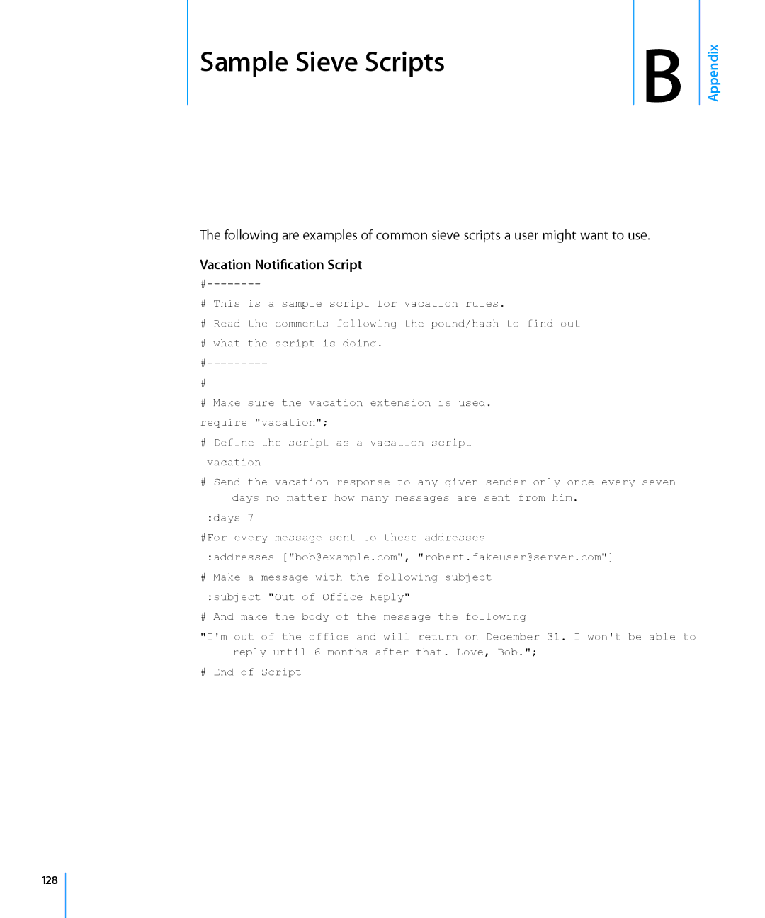 Apple 10.6 manual Vacation Notification Script, 128 